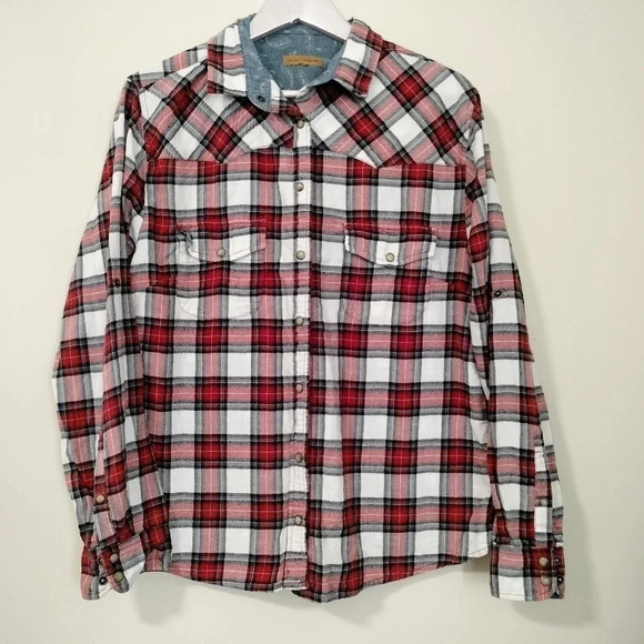 Jachs Girlfriend Size Large Flannel Snap Closure Cotton Plaid Shirt D1 - Picture 3 of 6